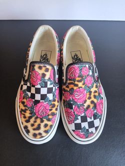 Leopard Print Vans Rose Checkered Vans Off The Wall Slip-on Sneakers Rose Check Cheetah