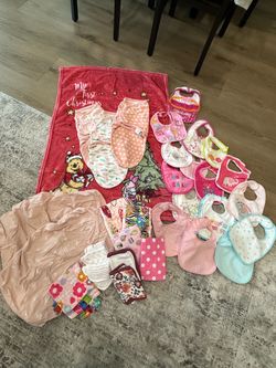 Baby Girl Blanket, Swaddles, 2 Diaper Pad Covers, Burp Cloths And Bibs