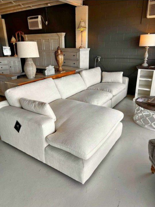 Elyza Linen Plush Comfy Cozy Soft Deep Seating Sectional Couch White Chaise 