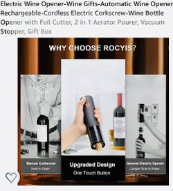 Electric Wine Opener-Wine Gifts-Automatic Wine Opener Rechargeable-Cordless Electric Corkscrew-Wine Bottle Opener with Foil Cutter, 2 in 1 Aerator 