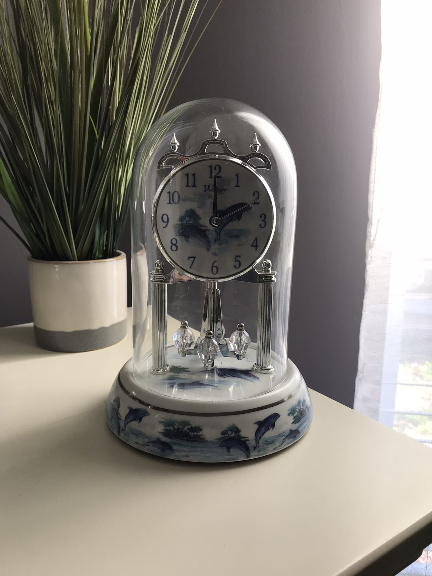 Vintage Porcelain Base Dolphin Clock WORKS GREAT