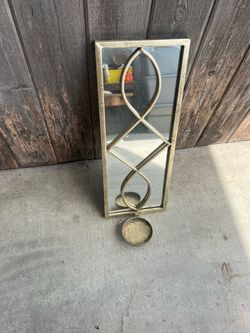 Gold Metal Mirror Wall Sconce with Candle Holder