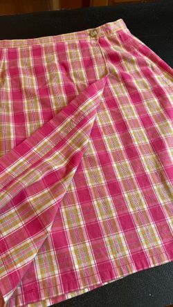 Bryan Connelly vintage Pink Plaid Midi Skirt — Classic A-Line Style