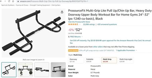 ProsourceFit Pull Up Bar $10