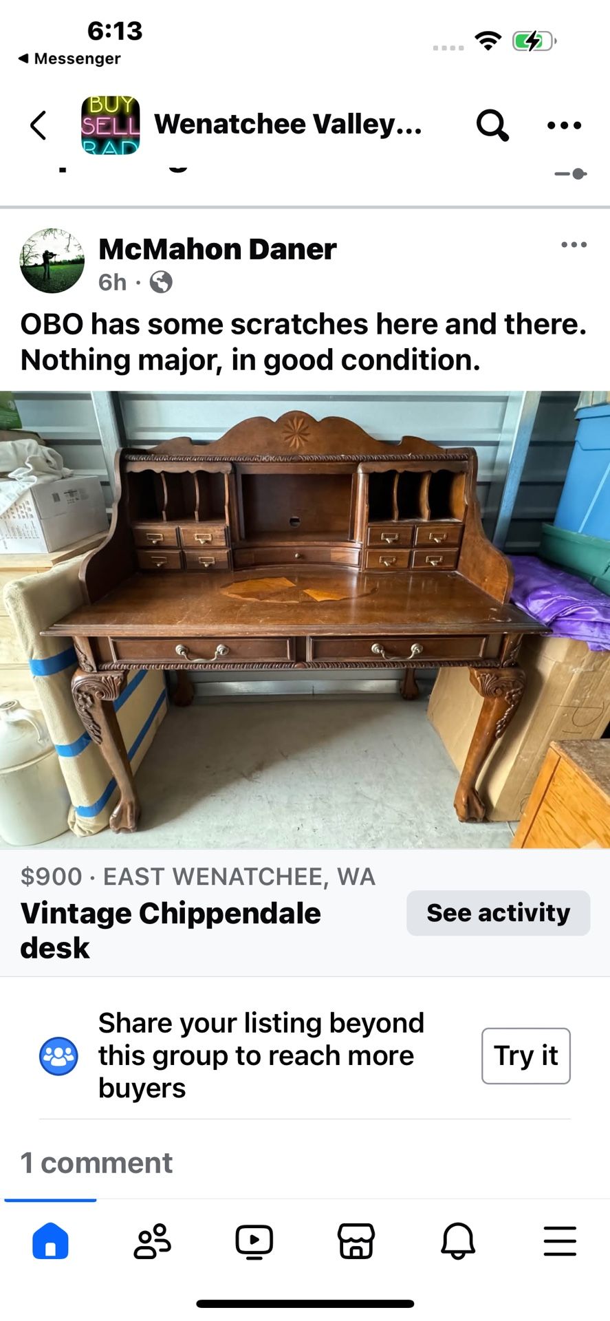Vintage Chippendale Secretary Desk