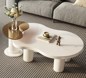 Modern Nesting Coffee Table Set of 2 Irregular Cloud Shape Cream White