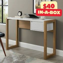 Walker Edison Ashton 46” Fluted Drawer English Oak/White Writing / Computer Desk