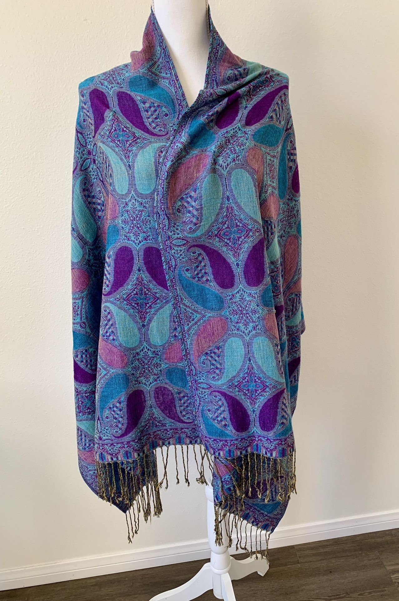 Pashmina fringed Large Scarf cashmere/Silk wine/78