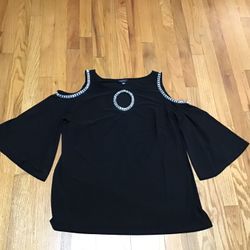 S.LEVINE BLOUSE SLEEVE BELL WITH CUT OUT EMBELLISHED WOMEN SIZE LARGE 