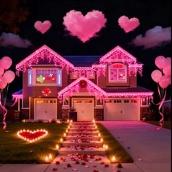 Valentine's Day Pink Icicle String Lights 32.8 Ft 200 LED. Valentine's Outdoors Home Decor 💕✨️🩷