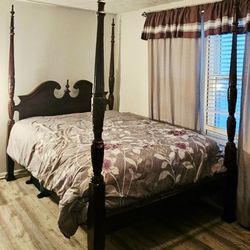 Cherry WOOD  Queen Rice Bed And Dresser With Mirror