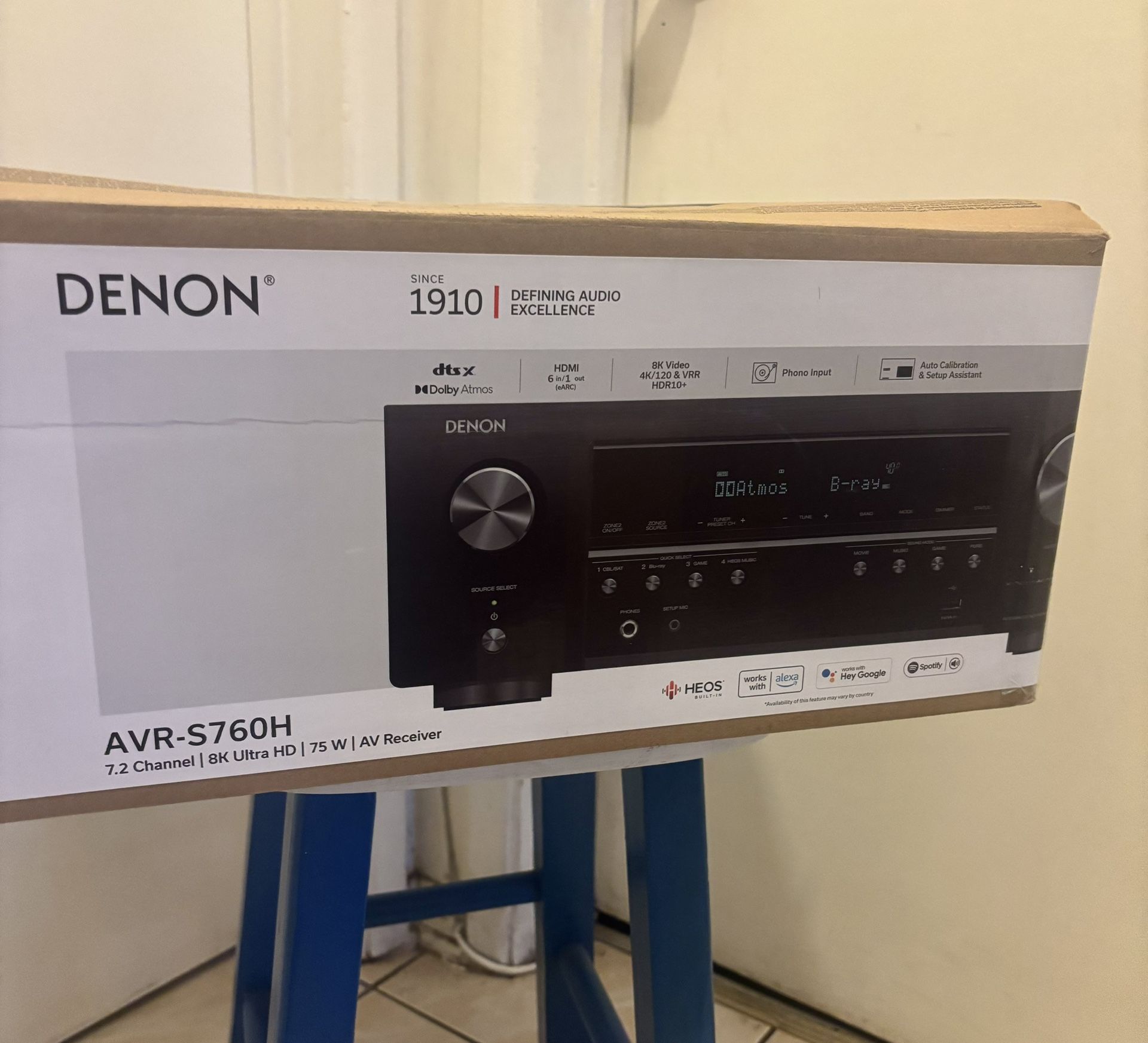 Denon AVR-S760H 7.2-Channel 8K Receiver | Dolby Atmos, DTS:X, HEOS Multi-Room | Wi-Fi, Bluetooth, 3x 8K HDMI Inputs