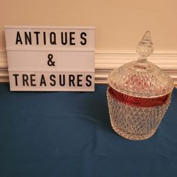 VINTAGE Indiana Glass Diamond Point Ruby Band Ice Bucket w/ Lid Cover