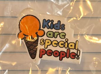 Vintage 80s Kids Are Special People Ice Cream Cone Lapel Pin Brooch Teacher