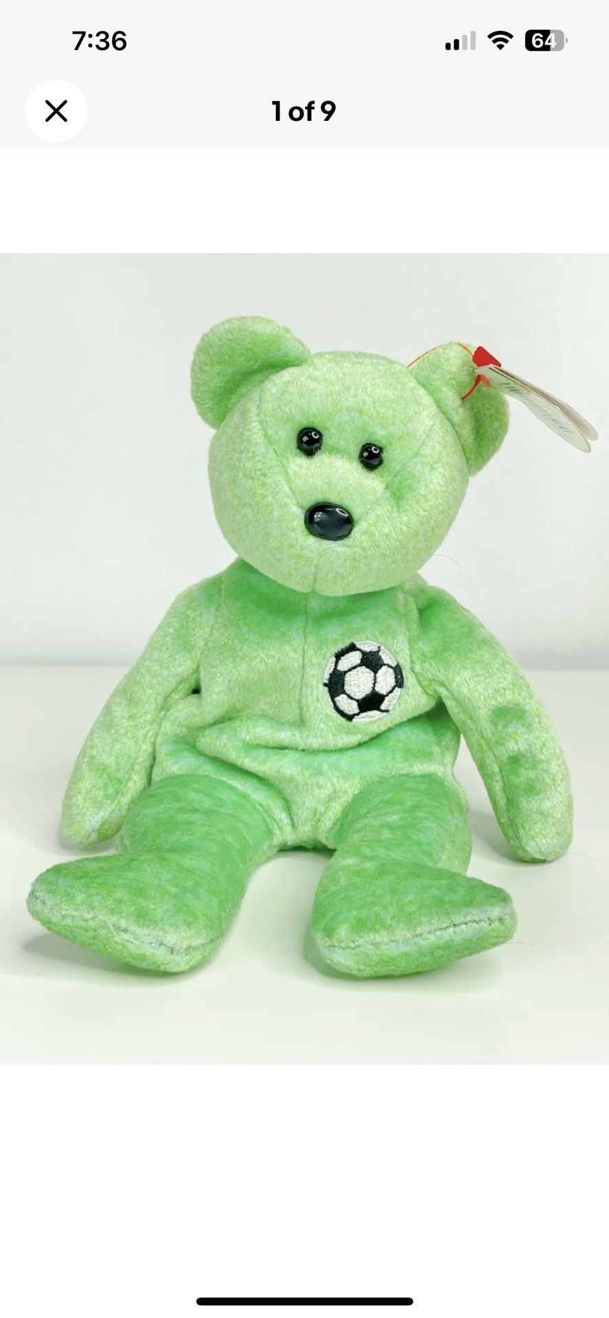 TY Beanie Baby Kicks 1998 Soccer Bear Collectors Toy 9" - RARE RETIRED