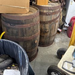 Whiskey Barrels And Tops To Make 2 Tables 