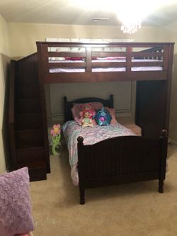 Pottery Barn Catalina Twin-over-Twin Bunk Bed with Stairs – Heritage Walnut