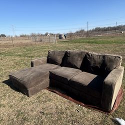 Sofa: L shaped brown/light grey sofa