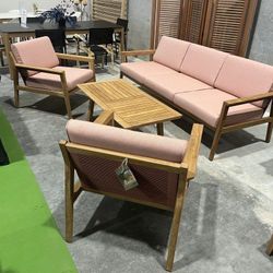 BRAND NEW OPEN BOX 4 Piece Outdoor Seating Set – 100% FSC Certified Teak Wood | Sofa + 2 Chairs + Coffee Table | All-Weather | Delivery Available