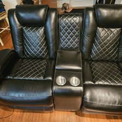Leather Couch With Double Sided Recliner