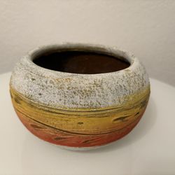Planter Pot Mexican Pottery Orange Yellow
