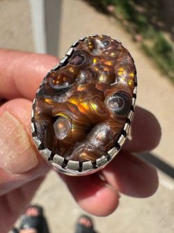 Fire agate, silver ring