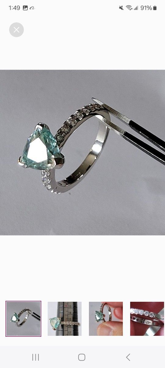 Stunning Sea Foam Green Moissanite Ring Size 7 [.925] Sterling Silver Women