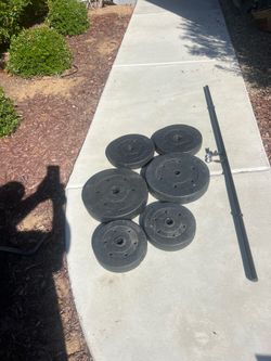 100 lbs Weight Plates and 5 ft bar
