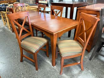 Solid Wood French Provincial Extension Table w/ 6-Cross Back Stripped Chairs