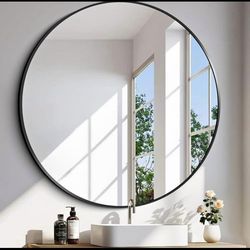 New Black Round Mirror 42 in for Bathroom Circle Mirrors for Wall Decorative Brushed Metal Frame