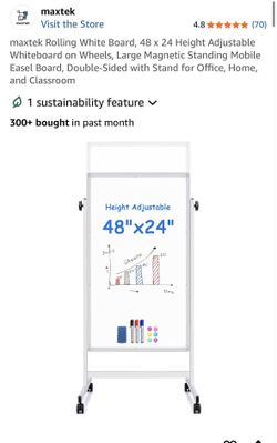 Maxtek Rolling White Board 48 x 24 Height Adjustable Whiteboard on Wheels Magnetic  Easel New In Box 