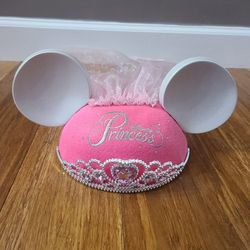 👑 Disney Parks Pink Princess Minnie Mouse Ear Hat Rhinestone Tiara Glitter Veil