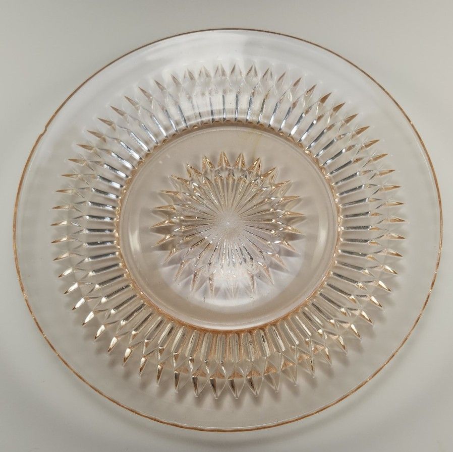 Jeanette Anniversary Bread and Butter Plate Clear Pink Vintage Depression Glass
