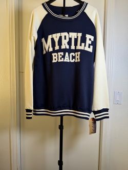 New York Popular Myrtle Beach Varsity Crewneck Sweatshirt Navy Men M NWT