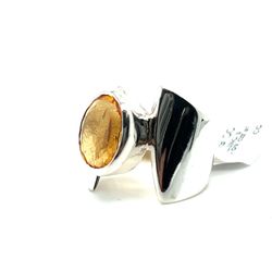 925 Sterling Silver Womens Large Oval Citrine Gemstone Ring Size 7 8.40grams 160910 1