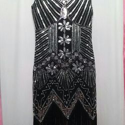 Beaded Sequin Flapper Gatsby Dress Sm. & XL.