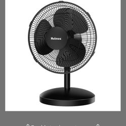 HOLMES 12" Table Fan, 75° Oscillation, 3 Speeds, 15° Adjustable Head Tilt, Ideal For Home, Bedroom Or Office, Black