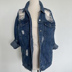 Women’s Distressed Oversized Denim Jacket Size Large (L)