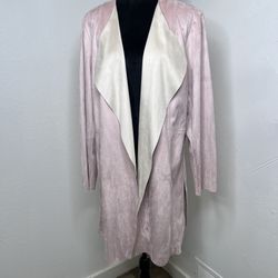 CHICO'S Women's Faux Suede Double Face Duster Open Jacket Pale Pink Size 2 Large