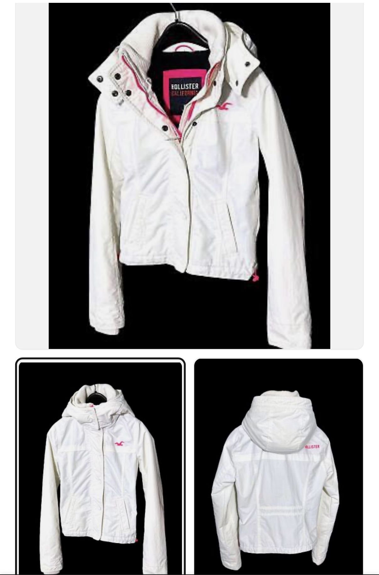 HOLLISTER California All-Weather Jacket White+Hot Pink Trim w/Hood