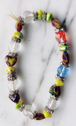 multicolored stone glass bead bracelet flexible one size fits all
