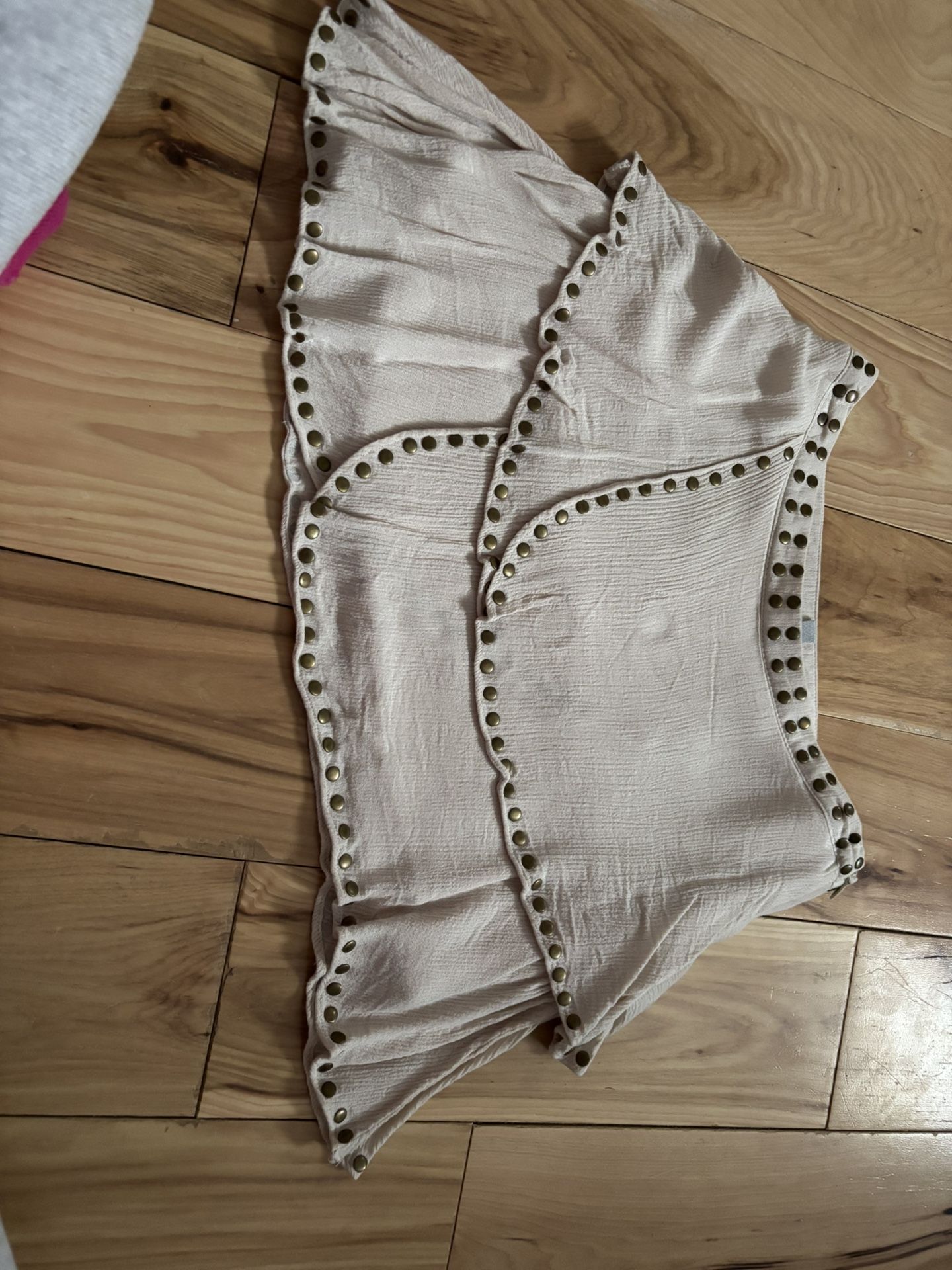 Light Beige Studded Tiered Short Skirt