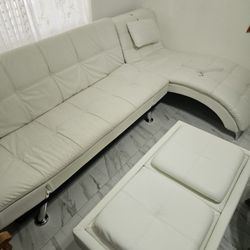 leather sofa bed ottoman and love seat  white authentic leather  coffee table full set  