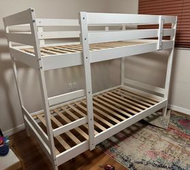 White Wood Bunk Bed with Mattress