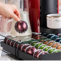 Flagship for Vertuo Pod Holder Coffee Pod Organizer for Nespresso Pod Storage Glass Top(50 Pods Capacity)