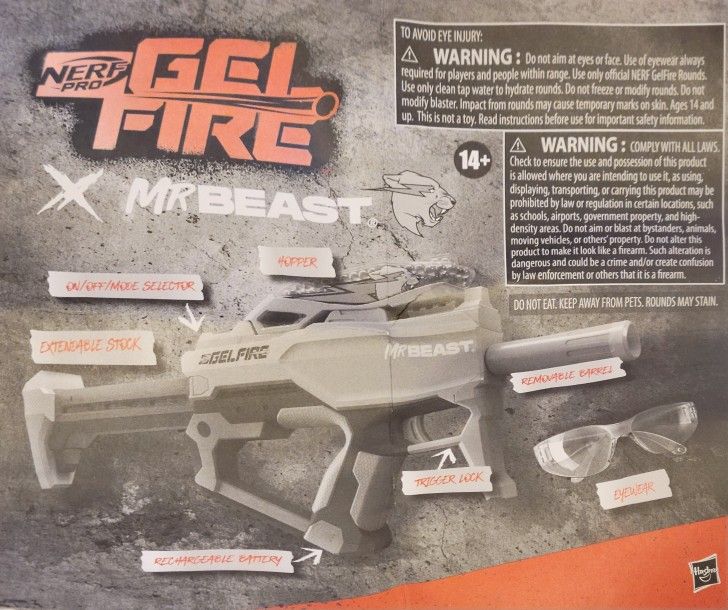 Nerf Pro Gelfire X MrBeast Full Auto Blaster & 20,000 Gelfire Rounds, 300  Round Hopper, Rechargeable Battery, Eyewear, Ages 14 & Up