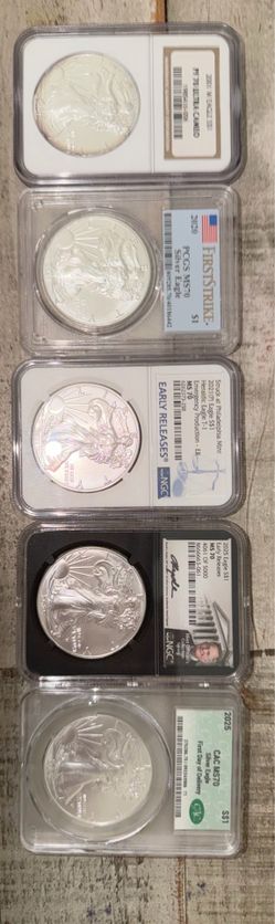 5 - American silver eagle coins.