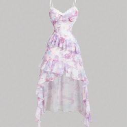 Women's Romantic Vintage Lace Dress With Ruffle Hemline, Bodycon Dress,Dress Party, Floral Dress,Summer Dress