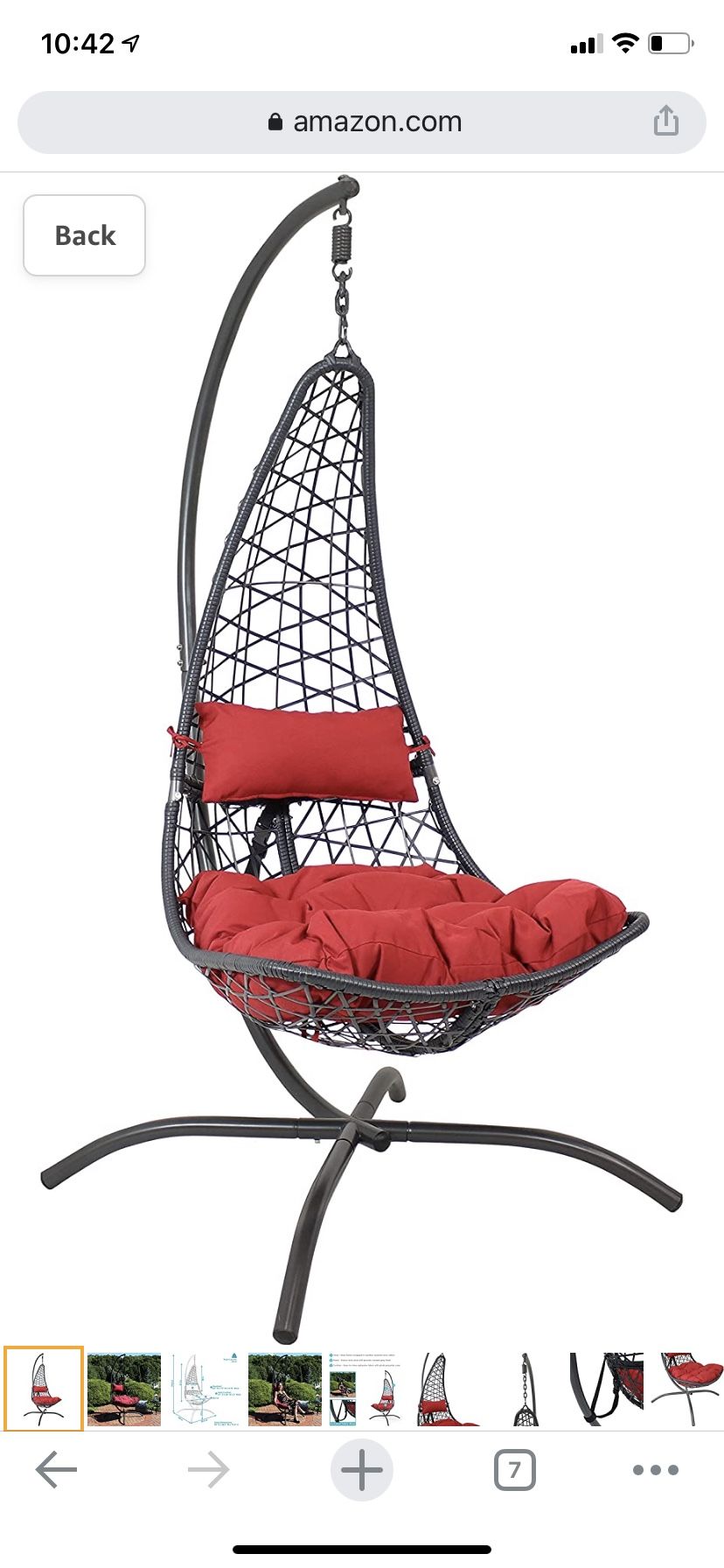 Sunnydaze Phoebe Hanging Lounge Chair with Stand and Seat Cushions - Resin Wicker Outdoor Basket Swing Chair with Steel Frame for Patio, Porch, Balcon