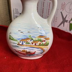 7.5 Inch Handmade In Greece Ceramic White Greek Pottery Greek Design With Boat Vase Imported From Greece
